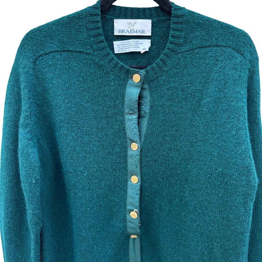 Braemar Vintage Womens Green‎ Wool Knit Shetland Cardigan Sweater Button Defects - Picture 10 of 14